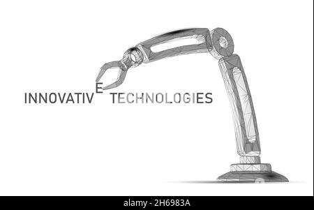 Manipulator mit niedrigem Polyesterbereich am Roboterarm. Dreieckige Form der Baugruppenkonstruktion. Polygonal verbundene Punkte 3D machen Roboter künstliche Maschinen Innovation Stock Vektor