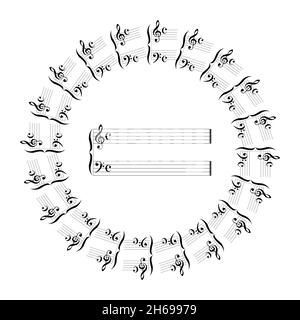 Ein musikalischer Mandala-Stil Hintergrund aus Notensystemen auf weißem Hintergrund Stockfoto