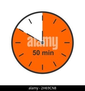 Uhrsymbol mit einem Zeitintervall von 50 Minuten. Infografik-Element für Kochen oder Sportspiele. Countdown-Timer oder Stoppuhrsymbol auf weißem Hintergrund isoliert. Vektorgrafik flach. Stock Vektor