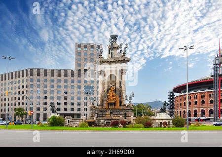 Blick auf den spanischen Platz in Barcelona (Plaça d'Espanya) , Katalonien, Spanien Stockfoto