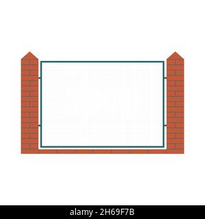 Spannt Zäune aus Ziegeln und Stahl, flache Vektorgrafik. Stock Vektor