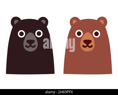 Niedliche Cartoon schwarz und braun Bär. Zwei Kopfsymbole. Einfaches Zeichendesign, isolierte Vektordarstellung. Stock Vektor