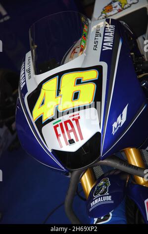 Mugello - Italien, 30 2008. Mai: Yamaha M1 von Fahrer Valentino Rossi im Kasten während des MotoGP GP GP von Italien 2008 auf dem Kurs von Mugello. Italien Stockfoto