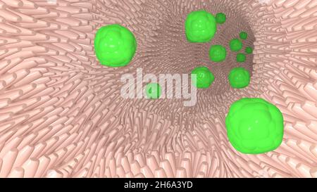 Villi im Darm probiotische grüne Bakterien Gesundheitswesen Darmflora Menschen Mikrobiom 3d Render Stockfoto