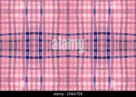 Aquarell Schottland Stoff. Blaues Tartanmuster. Nahtloses Keltisches Stoffdesign. Strukturierter Hintergrund. Abstraktes Schottisches Gewebe. Roter Geometrischer Twill. Bl Stockfoto