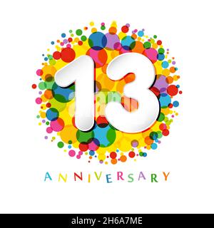 Zahlen zum 13. Jahrestag. 13 Jahre alte farbige Gratzen. Nettes Gratulation Konzept. Isolierte abstrakte Grafik-Design-Vorlage. 3 D Art weiße Ziffer Stock Vektor