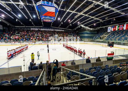 Chomutov, Tschechische Republik. November 2021. Die olympische Eishockey-Finalqualifikation der Frauen 2022, Gruppe C, Tschechische Republik gegen Ungarn, am 14. November 2021 in Chomutov, Tschechische Republik. Quelle: Ondrej Hajek/CTK Photo/Alamy Live News Stockfoto