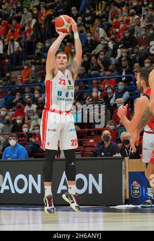 Mailand, Italien. November 2021. Justin Johnson (UNA Hotels Reggio Emilia) während Der A/X Armani Exchange Milano vs UNAHOTELS Reggio Emilia, Italienische Basketball Eine Serie Championship in Mailand, Italien, November 14 2021 Credit: Independent Photo Agency/Alamy Live News Stockfoto