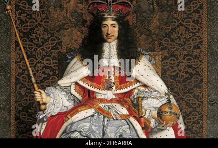 KÖNIG KARL II. VON ENGLAND (1630-1685) in seinem Krönungs-Porträt, April 1661 von John Wright. Stockfoto