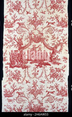 Le Couronnement de la RosièRE (die Krönung der Rose Maiden) (Möbelstoff), Frankreich, c. 1780. Entworfen von Jean Baptiste Huet nach Jean Baptiste Greuze, hergestellt von der Manufaktur Oberkampf. Stockfoto