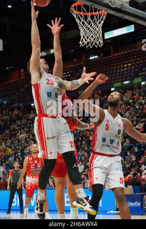 Mailand, Italien. November 2021. Justin Johnson (UNA Hotels Reggio Emilia) während Der A/X Armani Exchange Milano vs UNAHOTELS Reggio Emilia, Italienische Basketball Eine Serie Championship in Mailand, Italien, November 14 2021 Credit: Independent Photo Agency/Alamy Live News Stockfoto