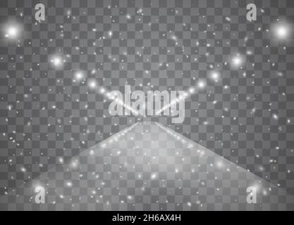 Straße mit leuchtenden Lichtern. Schneeflocken, Schneehintergrund. Weihnachtsschnee für das neue Jahr. Vektorgrafik. Stock Vektor