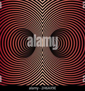 Wurmloch Optische Illusion, geometrischer dunkelroter Gradient abstrakter hypnotischer Doppelwurmloch-Tunnel, abstrakter Twisted Vector Illusion 3D Optische Kunst Stock Vektor