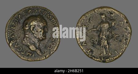 Sestertius (Münze) Mit Kaiser Vespasian, 71. Stockfoto