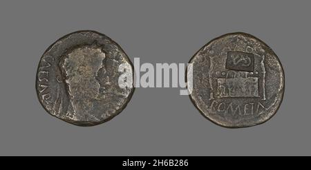 Münze mit Kaiser Augustus, 27 BCE-14 CE. Stockfoto