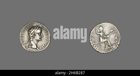 Denar (Münze) Mit Kaiser Tiberius, 14-37. Stockfoto