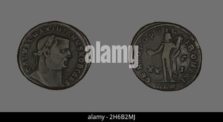 Follis (Münze) mit Kaiser Gallerius, um 301. Stockfoto