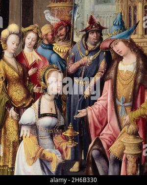 König Salomo empfängt die Königin von Saba, 1515/20. Detail aus einem größeren Kunstwerk. Stockfoto