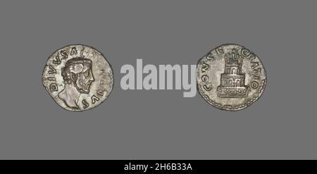 Denar (Münze) mit Kaiser Antoninus Pius, 176-180, geprägt von Marcus Aurelius. Stockfoto