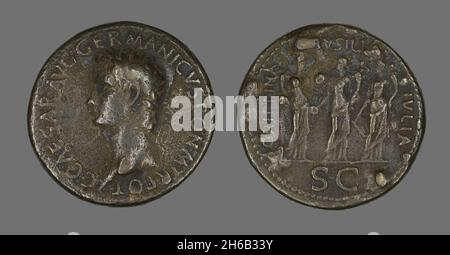 Sestertius (Münze) Mit Kaiser Gaius (Caligula), 37-38. Stockfoto