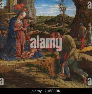 Die Anbetung der Hirten, kurz nach 1450. Detail aus einem größeren Kunstwerk. Stockfoto