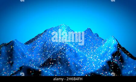 Satellitenansicht des Mount Everest, Lhotse I, Nuptse, Berge des Himalaya. Schnitt, HUD, Gelände-Hologramm und Morphologie. Holographisch und digital Stockfoto