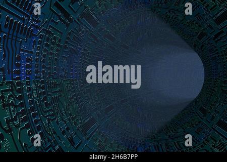 Abstrakter Tunnel mit Kreismustern an den Wänden. 3D-Rendering. Stockfoto