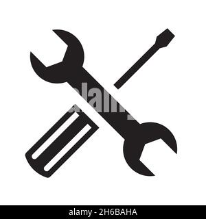 Arbeitswerkzeuge Schraubendreher und Schraubenschlüssel für Reparatur- oder Stützsymbol. Einfaches Symbol auf weißem Hintergrund isoliert Stock Vektor