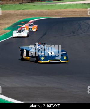 Italien, september 11 2021. Vallelungaklassiker. Chevron B19 Rennwagen anspruchsvoll auf Asphalt-Strecke bei Circuit Turn Stockfoto