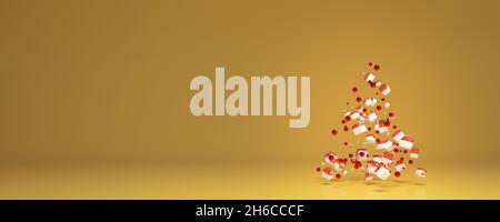 Weihnachtsbaum aus Bällen und Geschenkboxen. Stockfoto