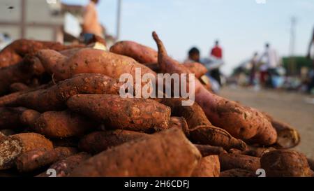Hochauflösendes Bild: Frische Orange Süßkartoffeln #backen Süßkartoffel , #Röstsüßkartoffel , #purpleyam , #vegan , #glutenfrei , #organisch , Stockfoto