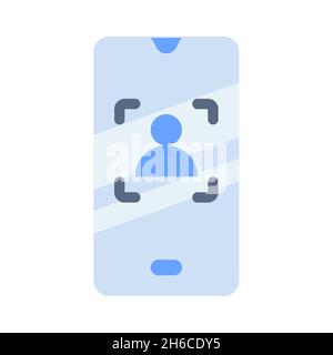 Smartphone-Benutzer Gesichtsschutz Sicherheit einzelnes isoliertes Symbol mit flacher Vektorgrafik Stockfoto