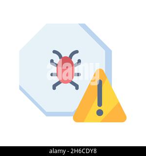 Warnschild Bug alert Danger einzelnes isoliertes Symbol mit flacher Vektorgrafik Stockfoto