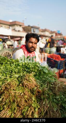 High-Resolution: Geschäftiger Gemüsemarkt in Indien #indien #indianmarket #indianbazaar #vegetablemarketindia #freshproduceindia #spicesindia #veg Stockfoto