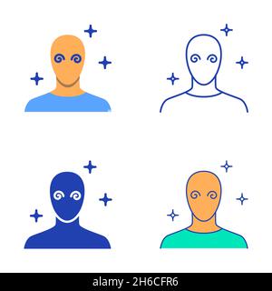 Symbol für wahnhafte Störungen in flachem und linienarem Stil. Symbol „Wahnvorstellungen“. Vektorgrafik. Stock Vektor
