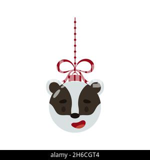 Frohe Weihnachten und Neujahr Ball mit niedlichen Dachs. Cartoon Winterurlaub Tier Kugel. Vektorgrafik Stock Vektor