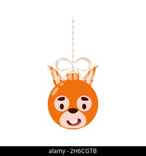Frohe Weihnachten und Neujahr Ball mit niedlichen Eichhörnchen. Cartoon Winterurlaub Tier Kugel. Vektorgrafik Stock Vektor