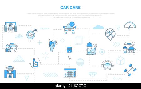 Car Care Konzept mit Icon Set Template Banner mit moderner blauer Farbe Stil Vektor-Illustration Stockfoto