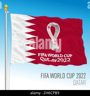 DOHA, KATAR, november-dezember 2022 - Qatar 2022 WM-Logo in der Flagge, Wimpel, Vektorgrafik Stockfoto