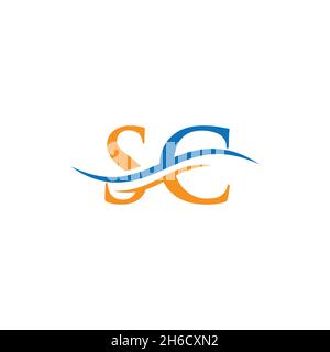 Swoosh Letter SC Logo Design für Geschäfts- und Firmenidentität. Water Wave SC Logo mit modernem Trend Stock Vektor