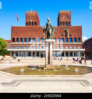 Das Rathaus oder das radhus in Oslo, Norwegen. Oslo City Hall ist ein städtisches Gebäude, Häuser der Stadt Oslo Rat. Stockfoto