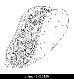 Tacos Grafik schwarz weiß isoliert Skizze Illustration Vektor Stock Vektor