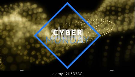 Bild von Cyber-Monady-Text über Goldwelle auf schwarzem Hintergrund Stockfoto
