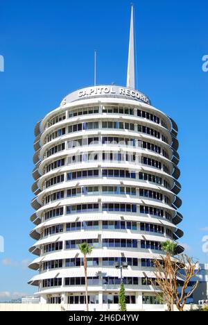 Capitol Records Building, Vine Street, Hollywood, Los Angeles, California, Vereinigte Staaten von Amerika Stockfoto