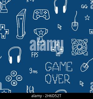Nahtlose Videospiel Doodle Textur. Gaming Thema Vektor Hintergrund. Videospiel nahtlose Mode Muster. Stock Vektor
