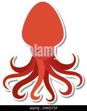 Kalmare Meer Tier Cartoon Aufkleber Illustration Stock Vektor
