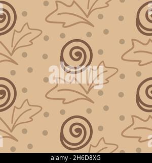 Runde Blume mit Blättern monochrome beige nahtlose Muster, Textil-und Verpackungsdesign Vektor-Illustration Stock Vektor