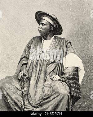 Der Dolmetscher Ibrahima. Guinea-Bissau Afrika. Alte gravierte Illustration aus dem 19. Jahrhundert, Reise durch Senegambia und Portugiesisch-Guinea von Kapitän Henri Brossard-Faidherbe (1855-1893) aus Le Tour du Monde 1889 Stockfoto