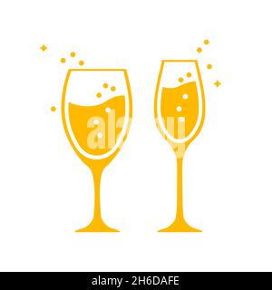 Volles Glas Champagner - Symbol oder Logo. Weinglas isoliert auf weißem Hintergrund. Stock Vektor