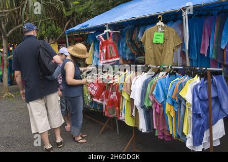 Batik Cloth Punanga Nui Kulturmarkt, Cookinseln, Rarotonga Stockfoto